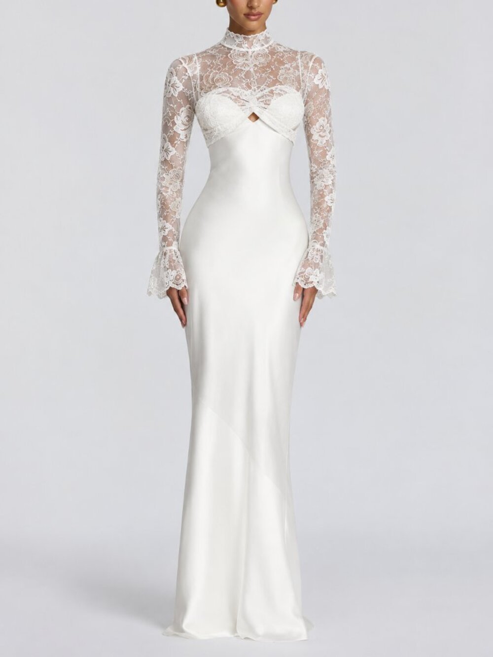 Iris Sheer Floral Bridal Topper with Flare Cuffs